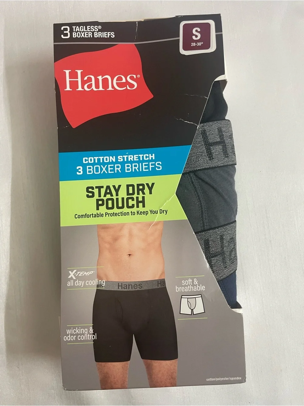 Hanes 3-Pack Boxer Briefs in Black, Gray &  Blue Size S